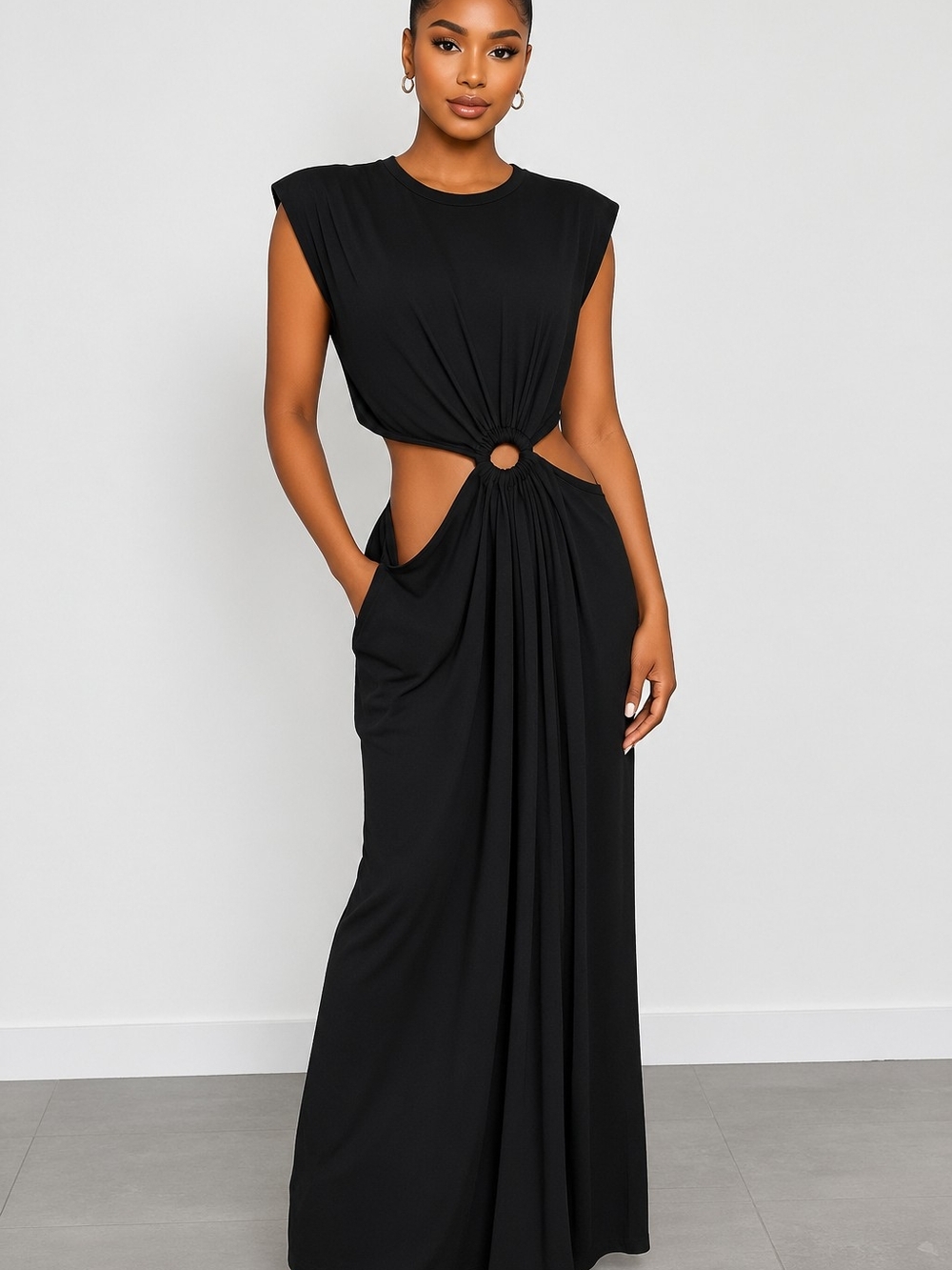 Black Ring-Front Cutout Maxi Dress
